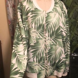 Printed Palm Leaf Bomber Jacket